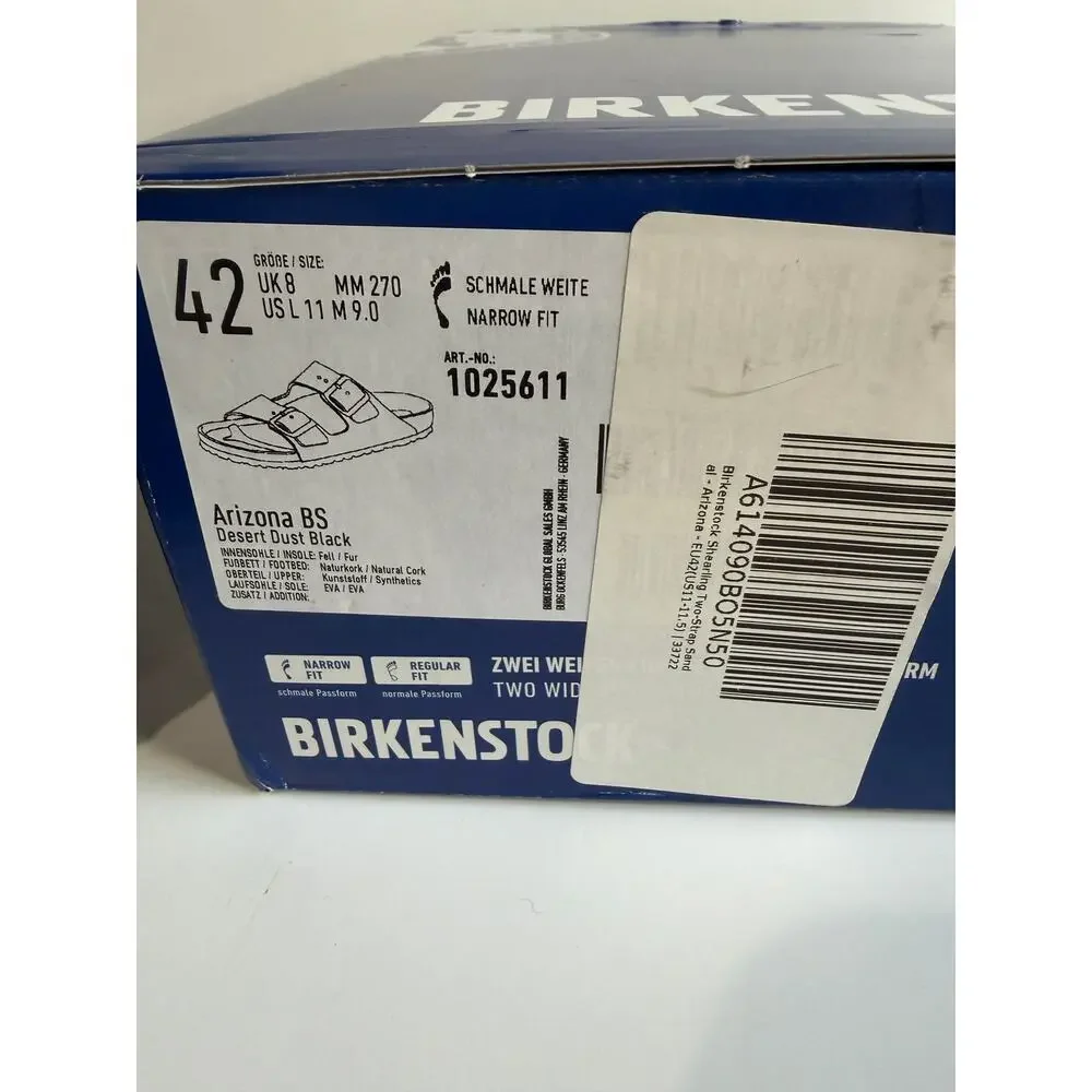 Birkenstock Arizona BS Shearling Lined Slides Desert Dust BLACK Size 42 NARROW